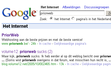 google vindt: priorweb sucks